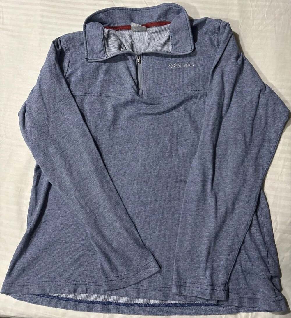 Columbia Men's Large 1/4 Quarter Zip Lightweight Blue Long Sleeve Pullover.